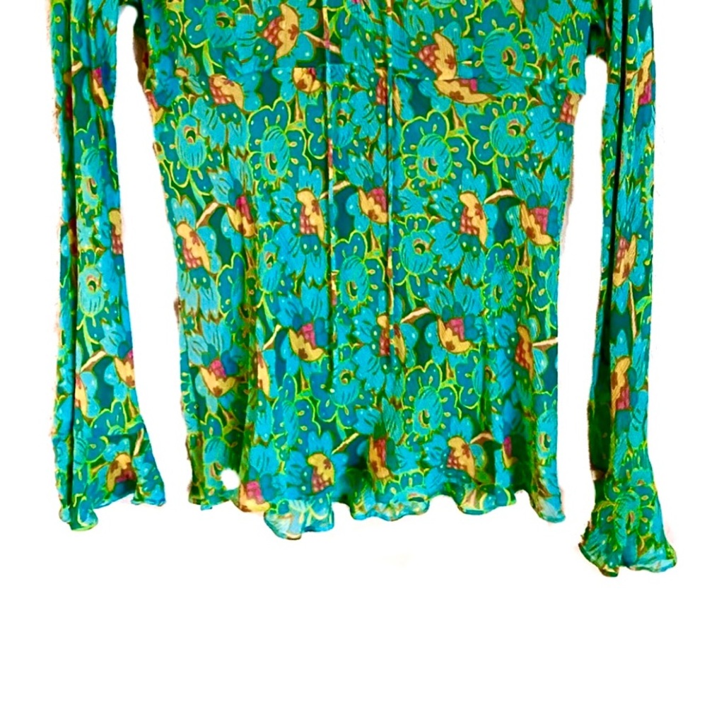 Harolds 100% Silk Tie Front Green Floral Top Blouse - Picture 6 of 8